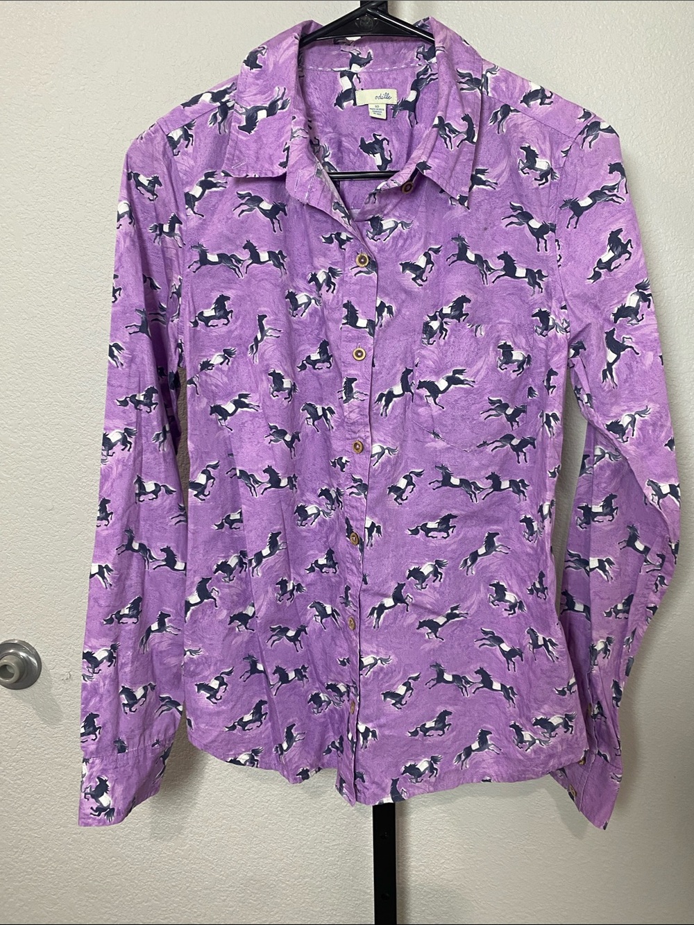 Odille Anthropolie Purple Horse Print Button-Down Shirt